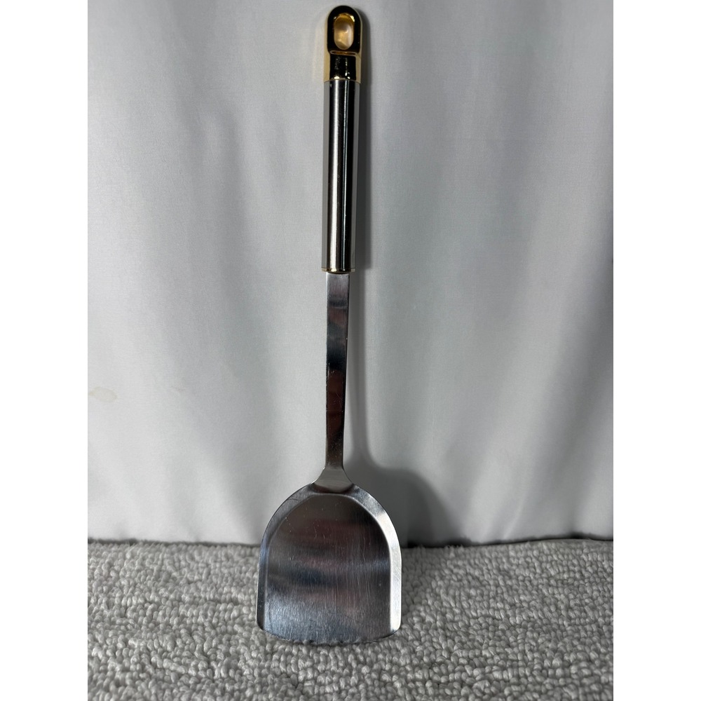 Stainless Steel Wok Spatula Silver Gold Tone Long Handle Stir Fry Shovel‎ 13.75" - Picture 6 of 8